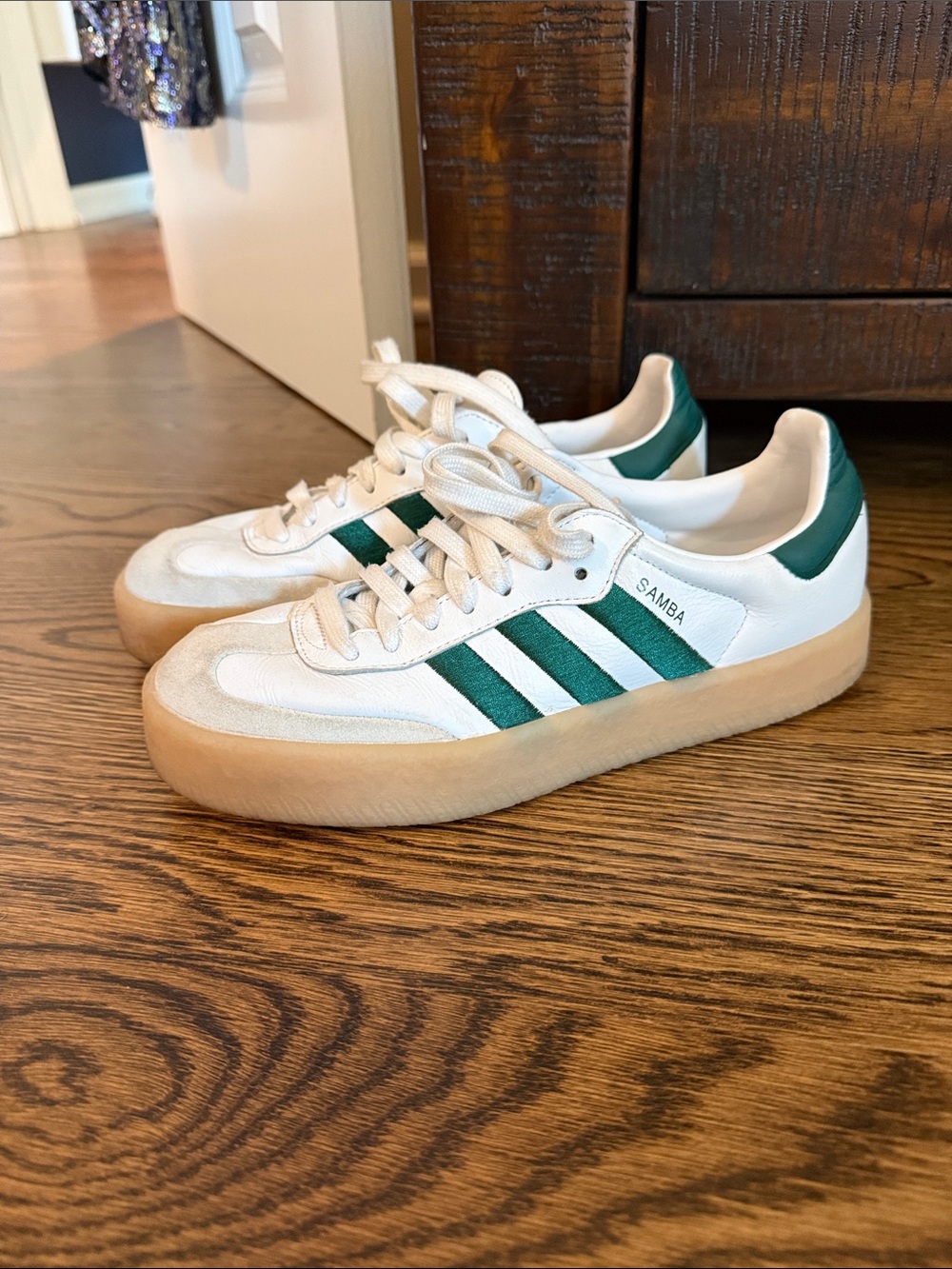 adidas Samba Low-Profile White and Green Athletic Sneakers
